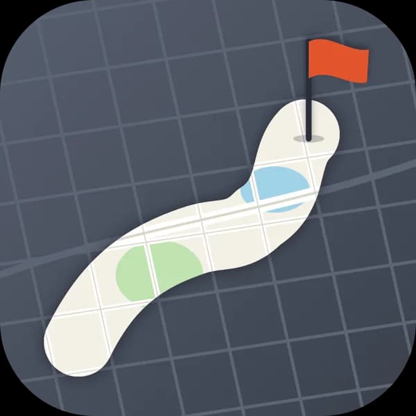 A grey map with a walked trail uncovered through it, ending at a flag